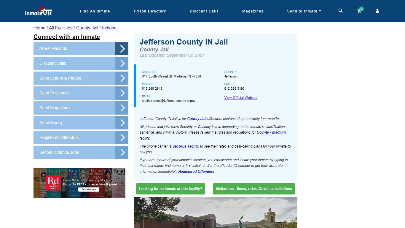 Jefferson County IN Jail - Inmate Locator - Madison, IN